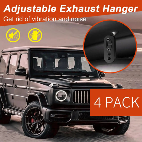 Heavy Duty Rubber Exhaust Hanger 4 Pack With 4 Holes Adjustable Muffler Hanger Universal Exhaust System shown alongside SUV