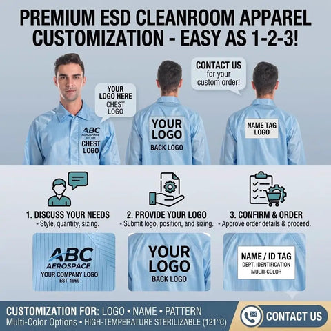 Premium ESD cleanroom apparel customization guide for Women Anti Static Esd Cleanroom Uniform Jacket And Pants Set.