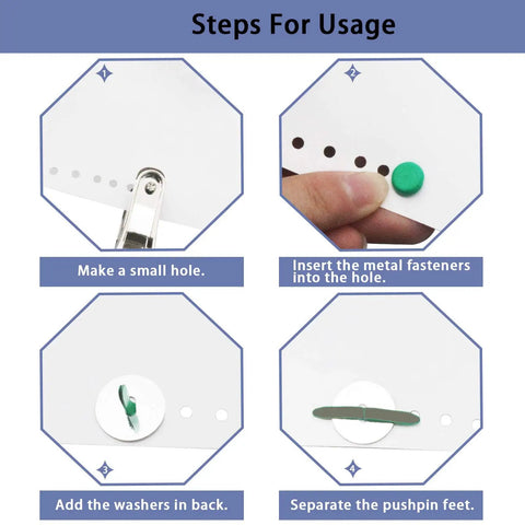 Steps for using 200 Piece Colorful Mini Paper Brads With Silver Washers And Hole Punch Pliers Set for crafting projects.