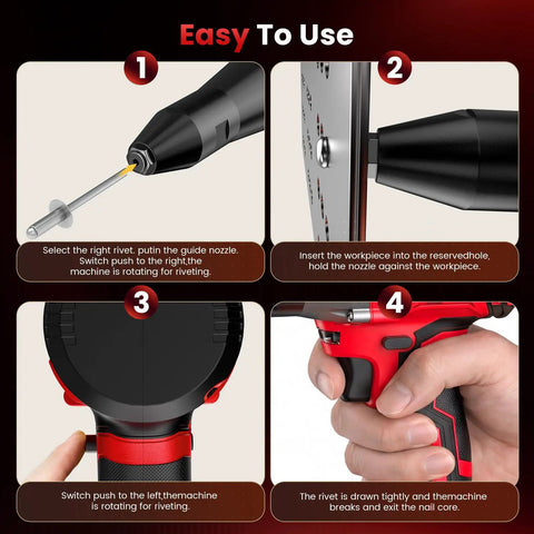 Step-by-step instructions for the Badass Cordless Electric Rivet Gun Kit With 20 Volt Brushless Motor for easy use.