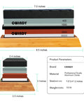 Dual Sided Whetstone Knife Sharpening Kit With 400 1000 And 3000 8000 Grits Wet Stone Set on non-slip wood base with dimensions.