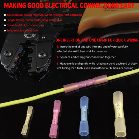 8 Gauge Heat Shrink Butt Connectors Set 20 Pcs Marine Grade Waterproof Yellow Tinned Copper Splice Terminals For 8 AWG Wires Crimp