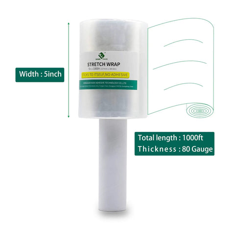 Hella Durable Clear Stretch Wrap Four Pack Five Inch Wide One Thousand Foot Eighty Gauge Industrial Self Adhering Film For Moving Packing Secure Storage Slick Handling Legit Strong Pallet Wrap Essential