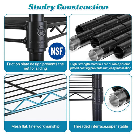 Heavy Duty Six Tier Steel Wire Shelving Unit Built Like A Beast Garage Storage Rack No Flex Frame Rolls Smooth On Ball Casters Adjustable Rock Solid NSF Approved Warehouse Rack Black 48 By 18 By 72 Inches Tall
