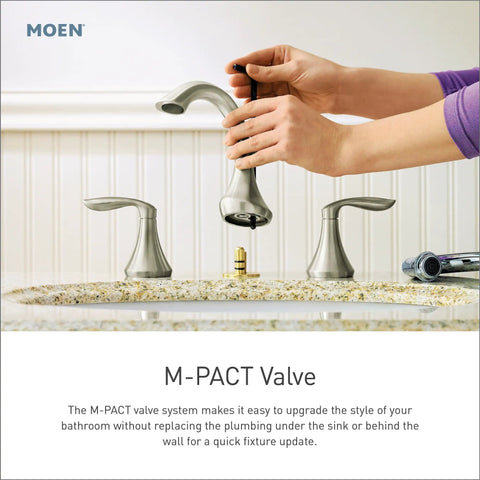 Hands adjusting Rough In Water Valve With Drain Assembly For Widespread Bathroom Faucets Half Inch IPS MPact Compatible Faucet Valve System