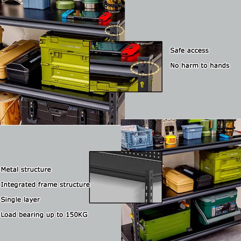 Heavy Duty Pegboard Display Stand With Rollin Wheels, Three Tier Garage Storage Rack For Tools Hardware And Workshop Organizing, Super Tough Black Metal Shelf with green and black storage boxes.
