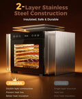 Eight Tray Stainless Steel Food Dehydrator With Digital Timer And Precise Temperature Control Auto Shut Off Ultra Quiet 650W Motor showcase with fruits.
