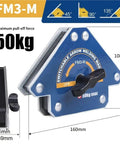 Premium Quality Hella Secure Magnetic Welding Positioner Clamp With Quick Toggle Switch For Rock Solid Heavy Metal Alignments And Reliable Workshop Fabrication Projects, FM3-M with measurements and 50kg pull-off force.