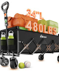 Extra Long Collapsible Utility Wagon Cart With All Terrain Wheels Heavy Duty 480 Lb Haul Capacity Foldable Grocery Cart