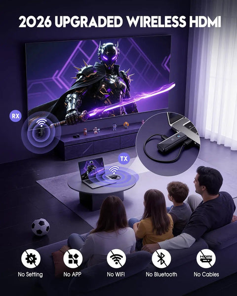 Family watches movie using Wireless HDMI Transmitter And Receiver Set 4K Decode And 1080p At 60Hz Output True No-Fuss Plug And Play