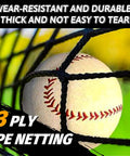 Backyard Baseball Batting Cage 13 Foot By 10 Foot By 8 Foot Heavy Duty Steel Frame With Durable Netting For Solo Or Team Training Easy Setup For Indoor And Outdoor Use showing baseball against 3-ply PE netting.