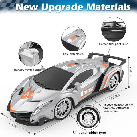 Beast One Eighteenth Scale RC Car For Kids Gift Ready with upgrade materials, silver color, showing ABS plastic and carbon fiber finish
