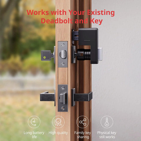Bluetooth Keyless Smart Lock For Front Door With Easy Install, fits standard doors, works with existing deadbolt and key.