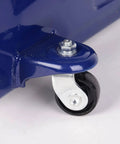 Close-up of caster wheel of 2 Ton Hydraulic Floor Jack with 4000 Lb Lift Capacity, blue steel construction, ideal for home garage use.