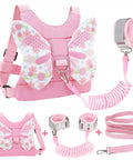 3 In 1 Toddler Harness Leash Set With Anti Lost Wrist Link For Girls And Boys, pink harness with butterfly design