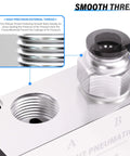 Close-up of a 5 Way 2 Position Hand Pull Pneumatic Valve with 1/4 inch NPT ports, highlighting smooth high-precision external threading.