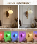 BOKT Battery Operated Light Wall Sconce 2 Pack Wireless Vintage Wall Light showing on and off states and RGB lighting effects.