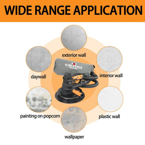 Powerful 800W Electric Drywall Sander With Vacuum And LED Light Variable Speed Removable Handle showing wide application range