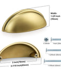 Diagram of a 5 Pack Champagne Bronze Cabinet Pulls 3 Inch Hole Centers 76mm Bin Cup Drawer Pulls showing dimensions and screws