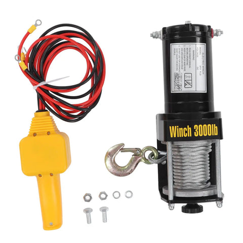 Heavy Duty 3000lb Electric Winch Kit With Steel Cable And Remote For Atv Utv Off Road Adventure Super Strong Copper Core Motor, winch and controller setup.