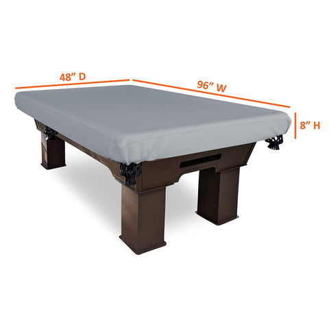 Heavy Duty Outdoor Pool Table Cover With 18 Oz Cover Tuff Waterproof Fabric Weatherproof For Extreme Conditions Fits 96In Wide By 48In Deep By 8In High Pool Table Gray covering a pool table