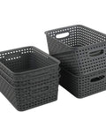 Pack Of Six Gray Plastic Storage Baskets, Durable Stackable Organizer Bins, 10.03 In By 7.59 In By 4.09 In displayed in two stacks