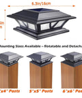 Solar Post Cap Lights For Outdoor Deck And Fence, Two Modes Warm White And Cool White, Bright LED Caps, Black Finish, 3 sizes shown.