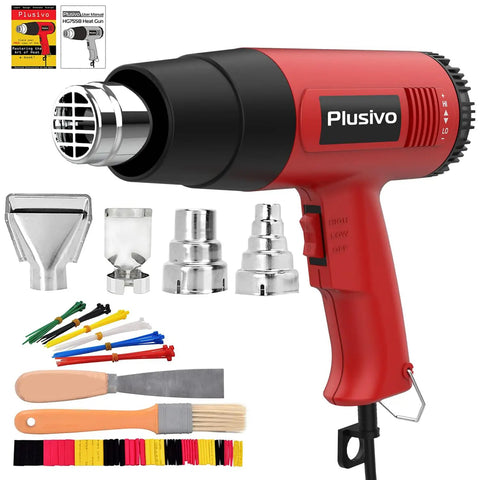 Beast 2000W Heat Gun With Dual Speed Airflow And Adjustable Temperature, red handheld tool with four nozzles and accessories