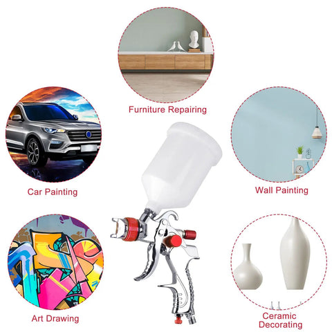 All In One HVLP Automotive Spray Gun Kit With 3 Nozzles 1.4 mm 1.7 mm 2.0 mm 600cc Cup And Cup System Connector DIY Friendly