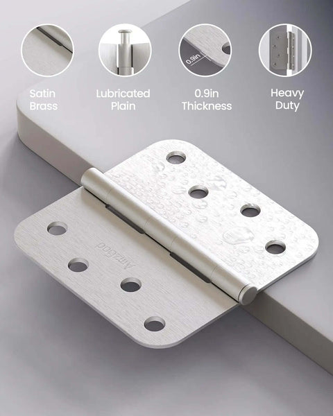 Image of a 4 Inch Door Hinges 3 Pack Brushed Nickel Satin Finish Five Eighth Inch Radius Corners Heavy Duty 4x4 with water droplets.