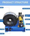 Hella Durable Manual Hydraulic Hose Crimper With Seven Die Sets For Auto Mechanics And Garage Builds Using One Quarter To One Inch Wire Reinforced Tubing structure diagram detailing key components.
