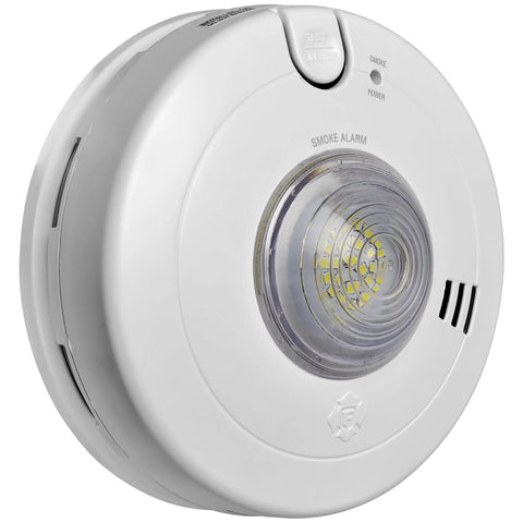 Side view of Hardwired Smoke Alarm With LED Strobe Light For Hearing Impaired, AC Powered With 10 Year Battery Backup, No Fuss Junction Box Install, Distinct Flash Patterns For Instant Alert And Easy Monitoring