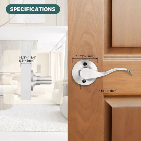 Right Hand Single Dummy Door Lever In Nickel Finish For Closet And French Doors, Non Turning Decorative Door Handle Pull, No Latch, Easy Install 1 Pack on wood door with 65.5mm rosette and 118mm lever