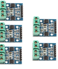 Five L9110S Dual Motor Driver Modules for Arduino, compact H-Bridge DC controller, suitable for robotic projects, 2.5V to 12V input.