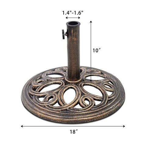 Beefy 23Lb Cast Iron 18 Inch Round Umbrella Base Stand For Patio Outdoor Deck Garden Lawn, decorative flower design