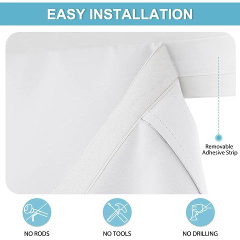 Close-up of Easy Install French Door Curtain For Double Doors Thermal Insulated Light Blocking Tie Up Shades Energy Efficient 26 By 40 Inches In Pure White 1 Panel With No Drill Adhesive Straps showing adhesive strap.
