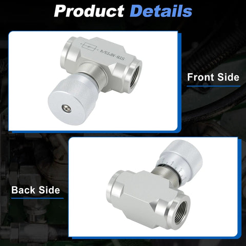 Front and back views of Three Quarter Inch NPT Ports Hydraulic Flow Control Needle Valve 5800 PSI in stainless steel