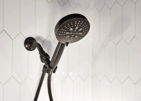 High Pressure Shower Head With Handheld Sprayer In Mediterranean Bronze Finish Delivers Forty Percent More Power With Eight Spray Modes