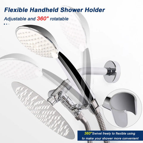 All Metal Shower Arm Diverter With Handheld Mount 3 Way G1 2 Valve For Handheld And Fixed Shower Heads, Chrome Adjustable