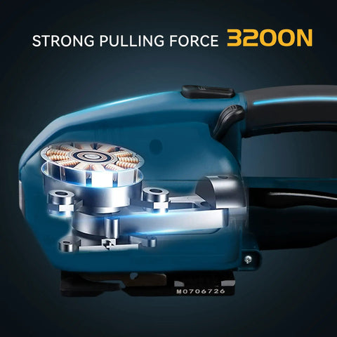 Close-up of Electric Strapping Machine With LCD Screen Portable Baler highlighting internal mechanism for strong pulling force.