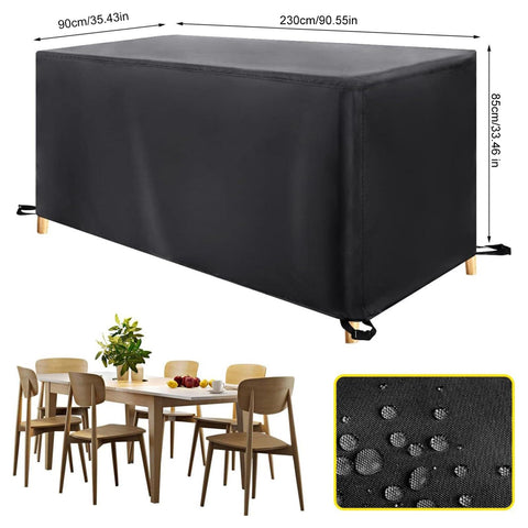 Built To Last Heavy Duty Outdoor Table Cover With UV Protection And Waterproof Weatherproof Shield 90.55 Inch Size, shown on wooden table set.
