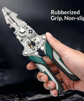 10-In-1 Wire Strippers And Automatic Self-Adjusting Wire Stripper Tool With Cutting Crimping Gripping And Twisting Functions For 8 To 16 AWG Electrical Wiring Pro Grade Heavy Duty Multi Tool Pliers For DIYers And Pros, rubberized grip