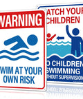 Two Pack Pool Safety Signs Bundle 14x10 Outdoor Pool Signs Stay Safe By The Pool Watch Your Kids Swim At Your Own Risk Weatherproof 0.040 Aluminum Easy To Mount Durable For Backyard Pools PSP-2403
