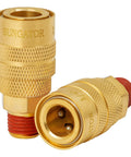 Front view: SUNGATOR 1/4in brass air hose fittings, 2-pack NPT male quick-connect couplers