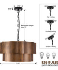 XSDeTu Farmhouse Metal Pendant Light, 2‑Tier Chandeliers for Dining Room showing adjustable height and dimensions.
