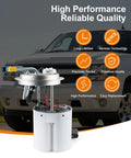 Electric Fuel Pump Assembly For GM SUVs And Trucks 2004-2007 Avalanche Suburban 1500 Yukon XL 1500 Escalade ESV EXT V8 5.3L 6.0L 6.2L Replacement E3610M With Pressure Sensor displayed in front of SUV background with performance icons