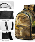 Jungle Monkey Banana Printed Unisex Backpack with large capacity, durable polyester, smooth zipper, and breathable comfort features.