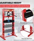 Heavy Duty 20 Ton Hydraulic Shop Press, Adjustable H Frame Floor Press With Thick Steel Plates For Shop Dogs And Metal Straightening, Rock Solid Red Build showcasing adjustable height, removable supporting levers.