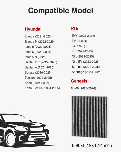List of vehicles compatible with Activated Carbon Cabin Air Filter Replacement For CF12820 That Delivers Fresh Air And Odor Blocking.