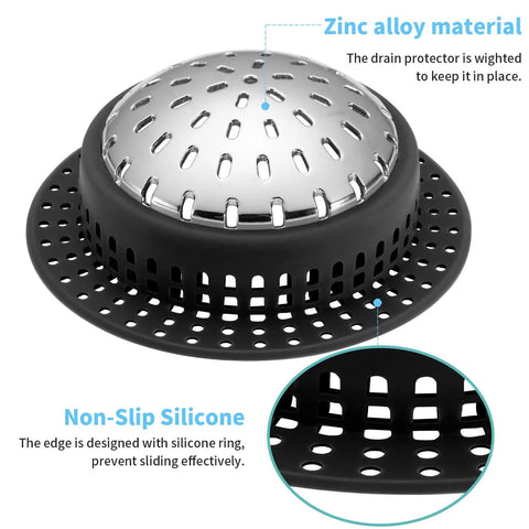 Heavy Duty Bathtub Drain Hair Catcher And Shower Drain Cover For Pop Up And Regular Drains, Rustproof Zinc Alloy With Non Slip Silicone Ring